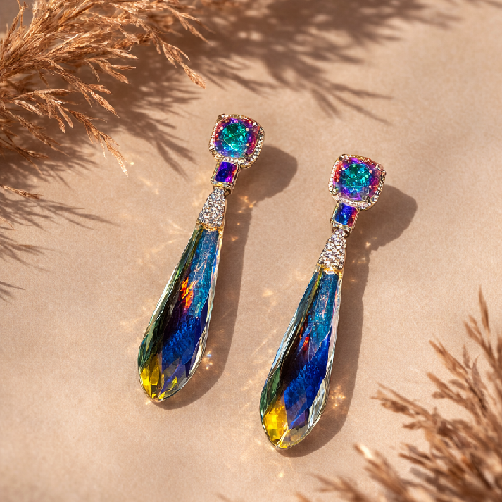 Mystic Rainbow Teardrop CZ Statement Earrings
