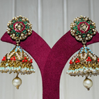 Multicolour Kundan Jhumka Earrings with Pearl Drop