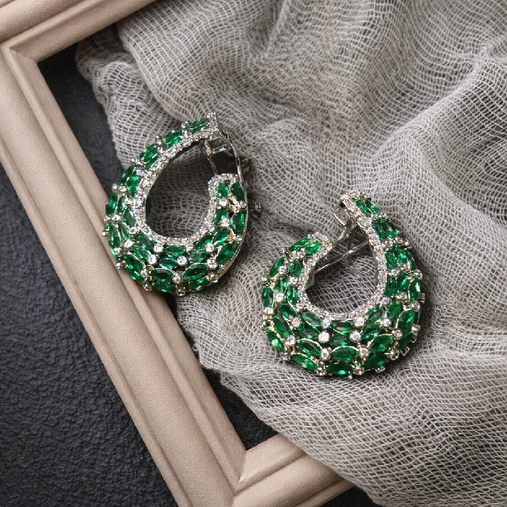Elegant Green CZ Hoop Earrings for Girls