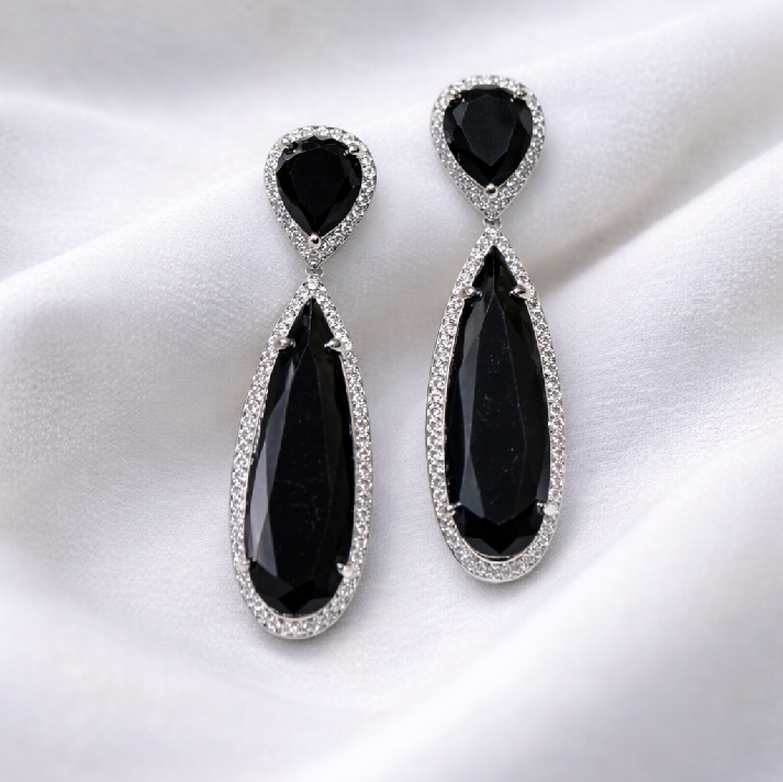 Midnight Teardrop CZ Statement Earrings