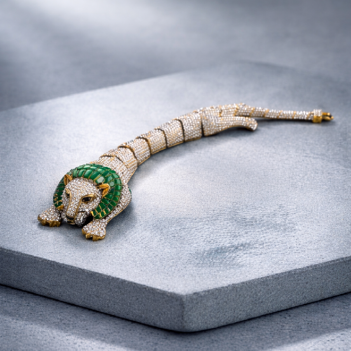 Emerald Collar Panther Statement Bracelet