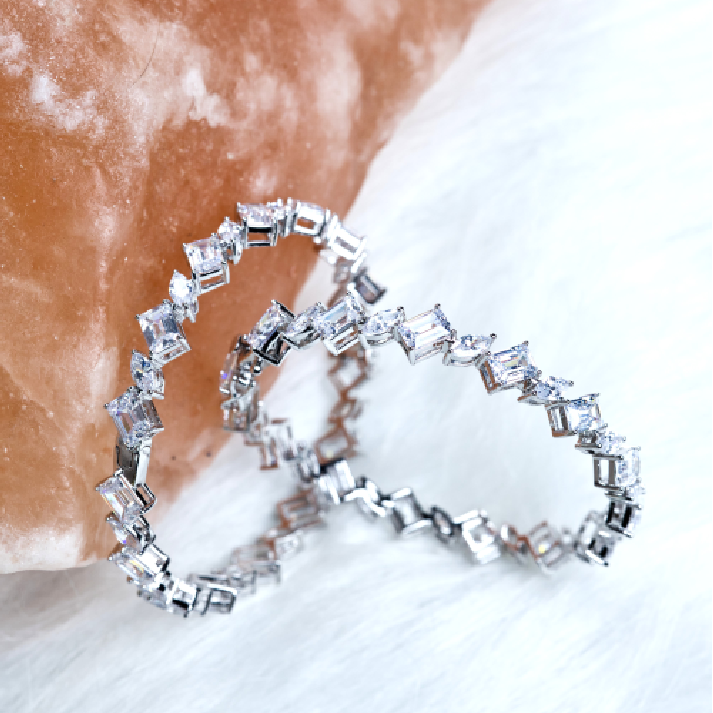 Modern Silver-Plated Geometric Baguette & Pear-Cut Bangles