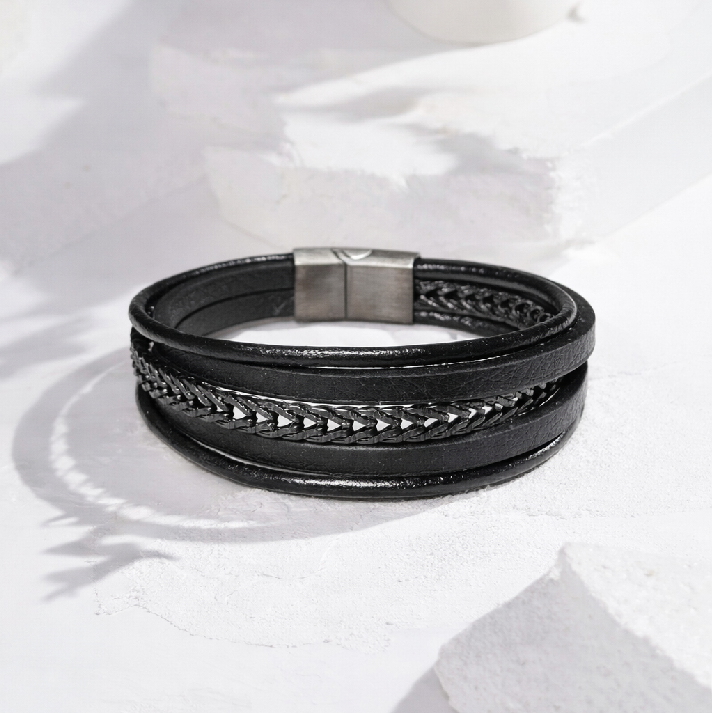 Minimalist Braided Black Leather Bracelet for Men 🖤