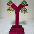 Multicolour Kundan Jhumka Earrings with Pearl Drop