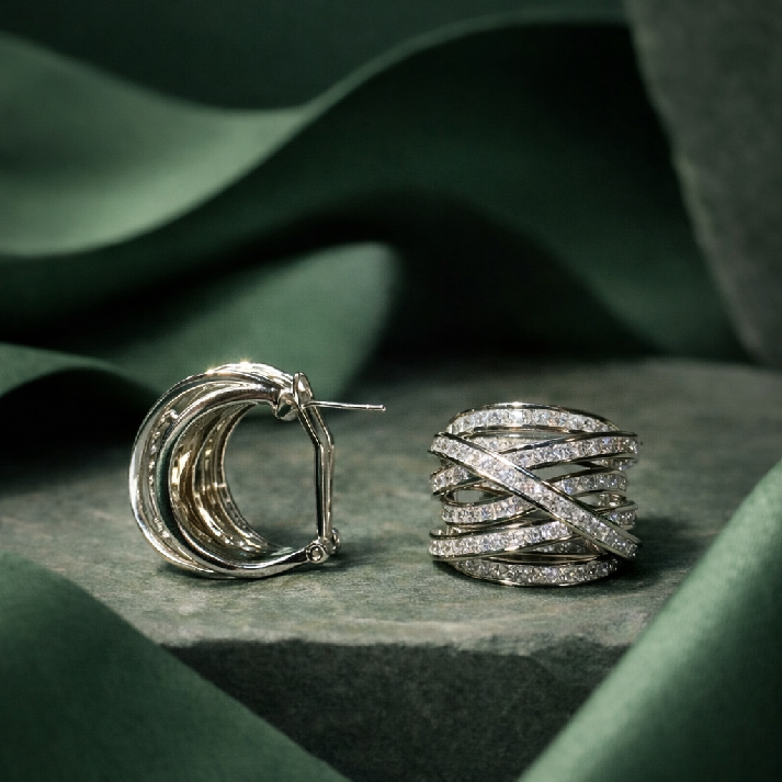 Crisscross Sparkle CZ Hoop Earrings