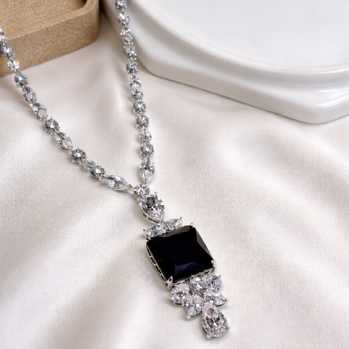 Noore Midnight Sapphire CZ Long Necklace Set