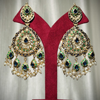 Royal Kundan Chandbali Earrings with Emerald & Blue Stones and Pearl Drops