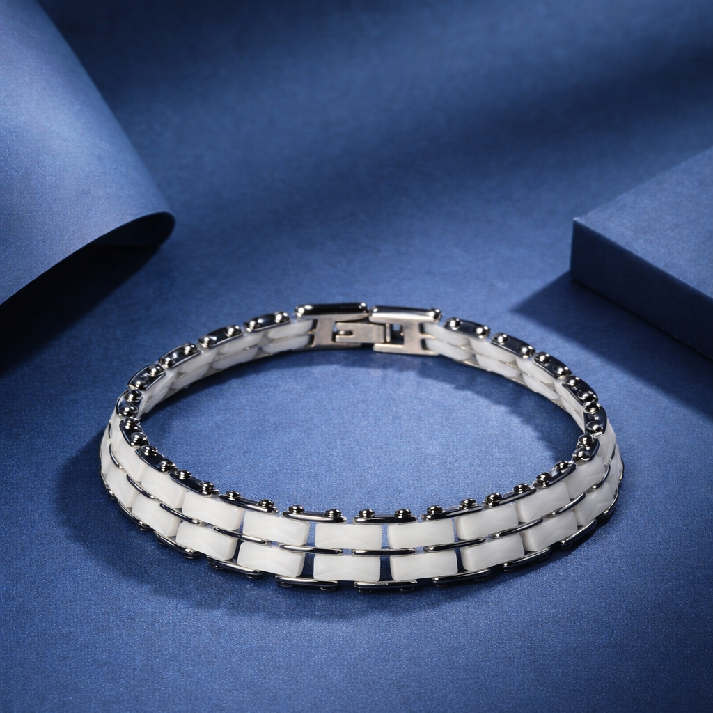 Men’s White Ceramic & Steel Bracelet – Sleek Modern Style by Noore