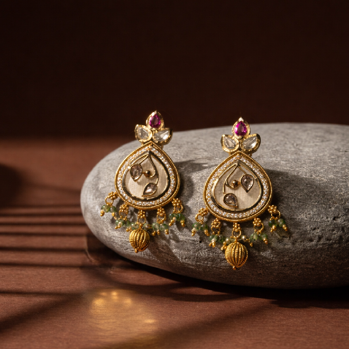 Elegant Teardrop  Polki Dangler Earrings