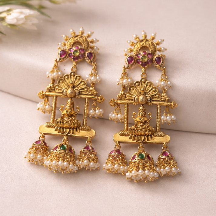 Temple Laxmi Jhumka Statement Earrings