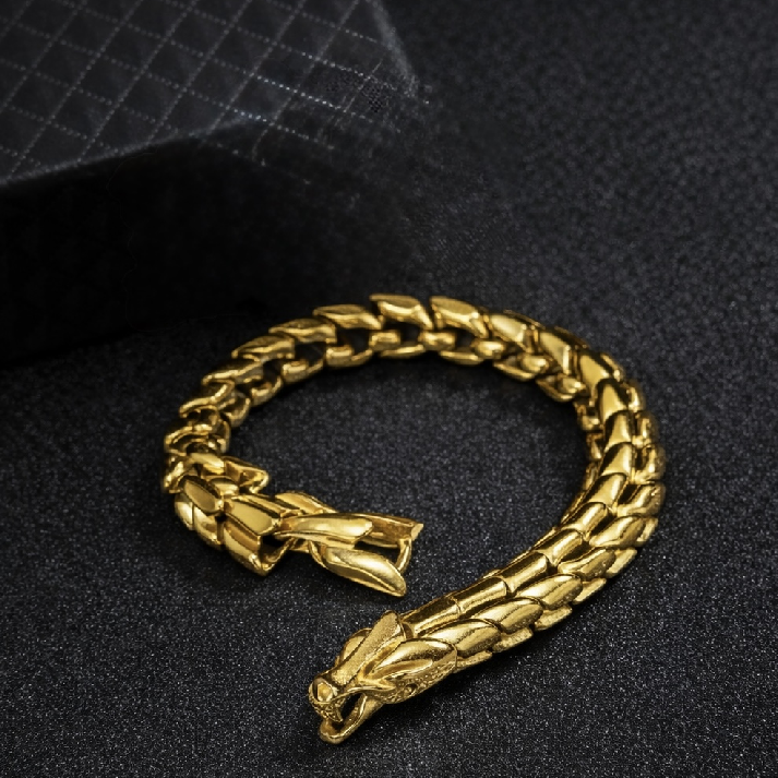 Dragon Head Gold Statement Bracelet