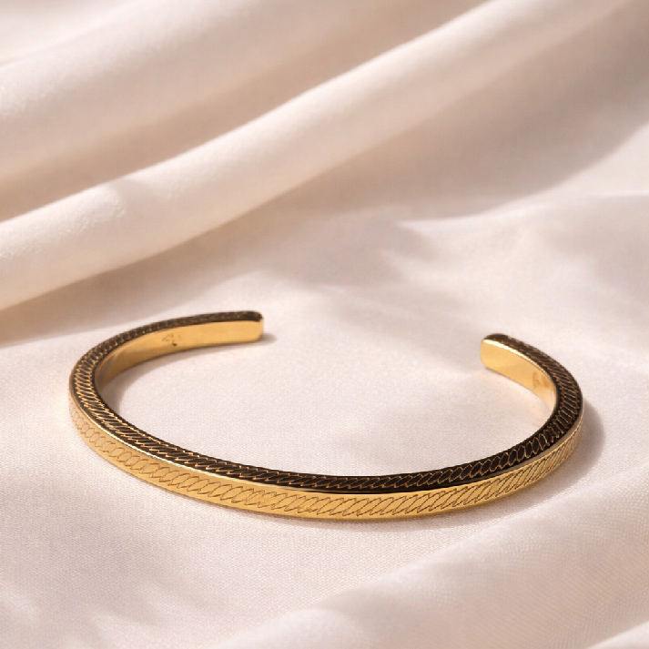 Minimalist Gold Textured Open Cuff Bracelet