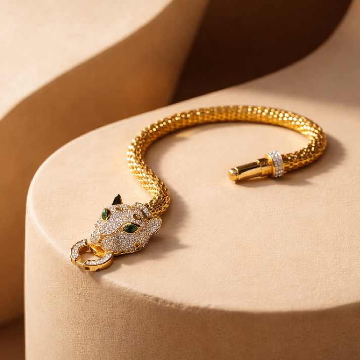 Golden Serpent Panther Flex Bracelet