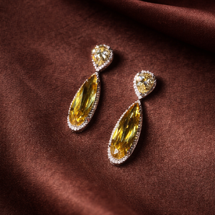 Golden Teardrop CZ Statement Earrings