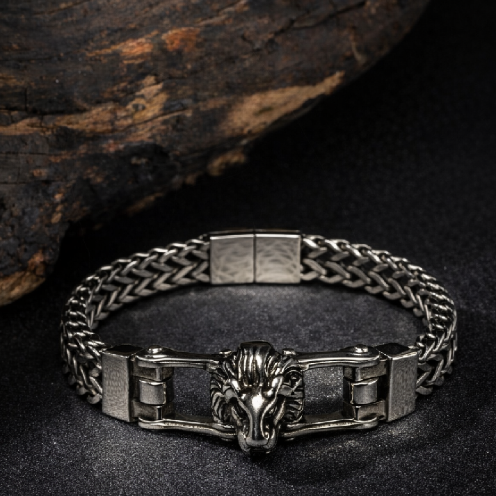 Regal Ram Head Stainless Steel Bracelet