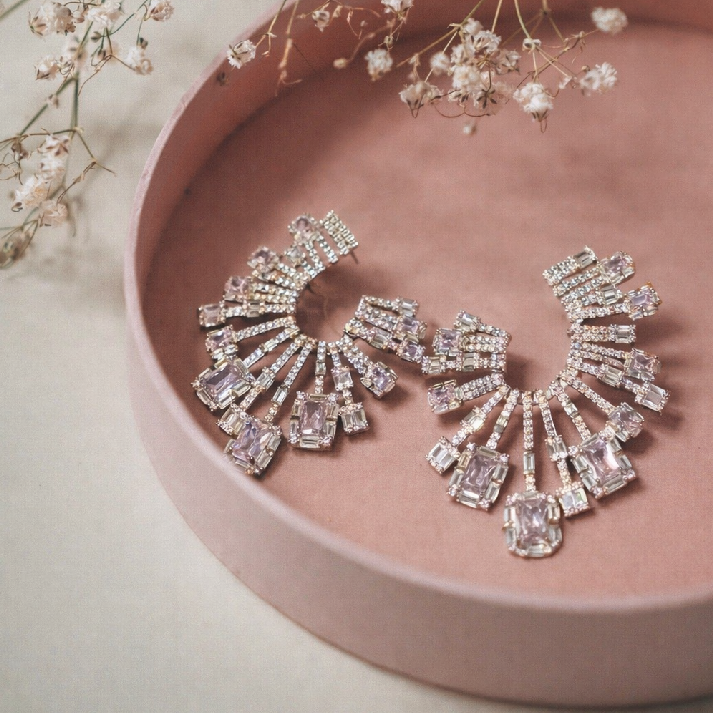 Blush Radiance Fan CZ Statement Earrings