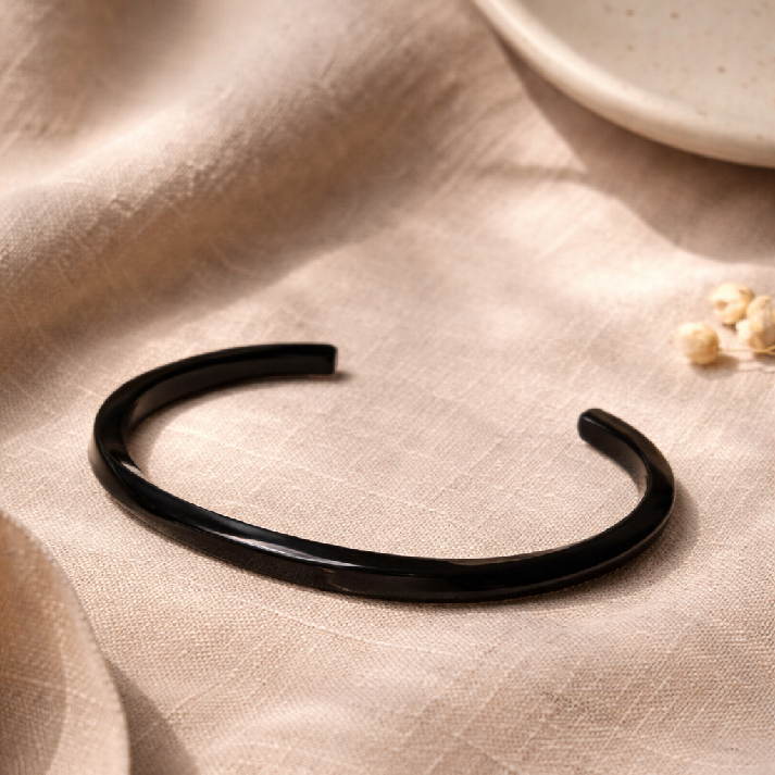 Sleek Black Minimalist Open Cuff Bracelet