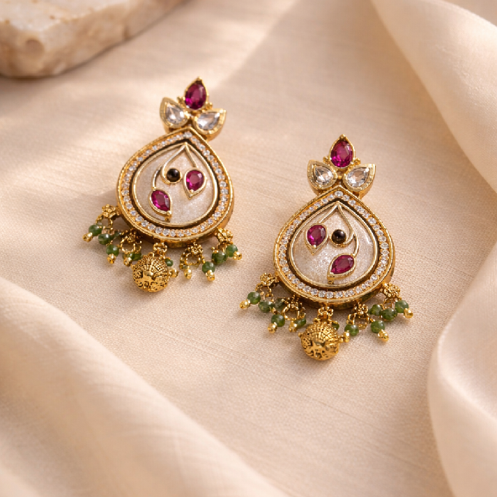 Royal Teardrop Polki Dangler Earrings