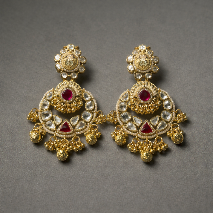 Regal Ruby Polki Chandbali Earrings