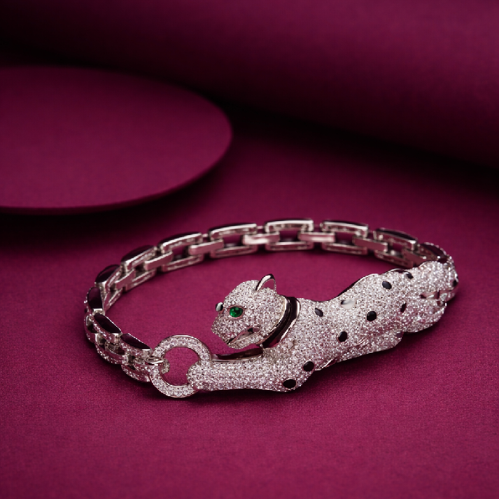 Emerald-Eyed Panther Diamond Bracelet