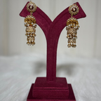 Elegant Gold-Tone Kundan Jhumka Earrings with Pearl Drop Detailing