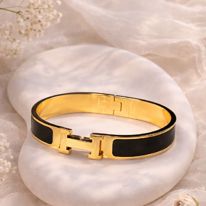 Noore by Neetu Kaushal Black Enamel Gold Bracelet for Girls