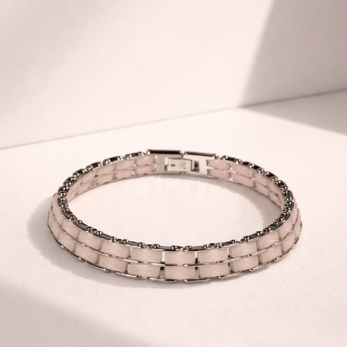 Men’s Blush Pink Ceramic & Steel Bracelet – Subtle Luxe by Noore