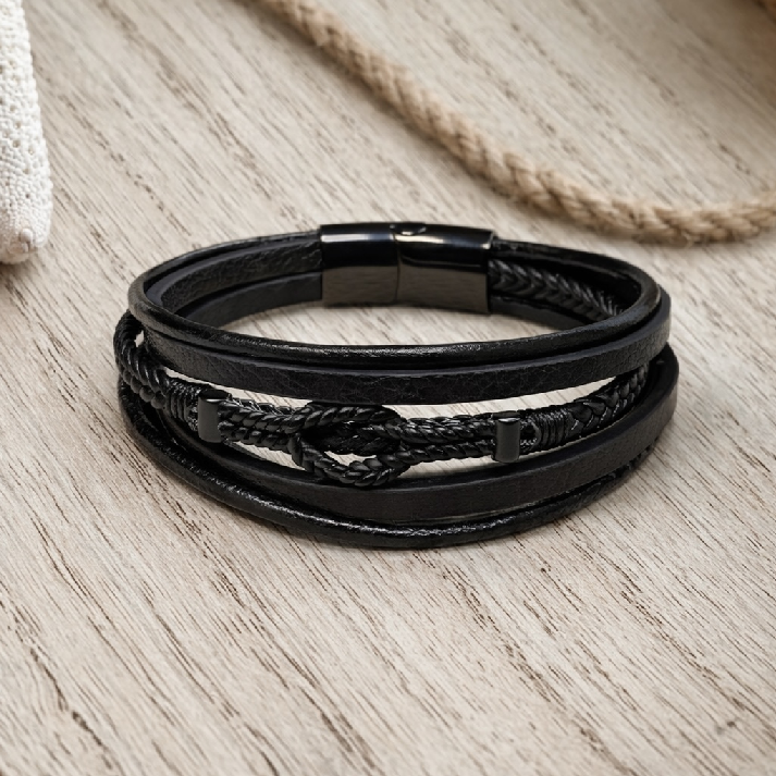 Classic Braided Black Leather Bracelet for Men 🖤