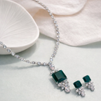 Noore Emerald CZ Long Necklace Set