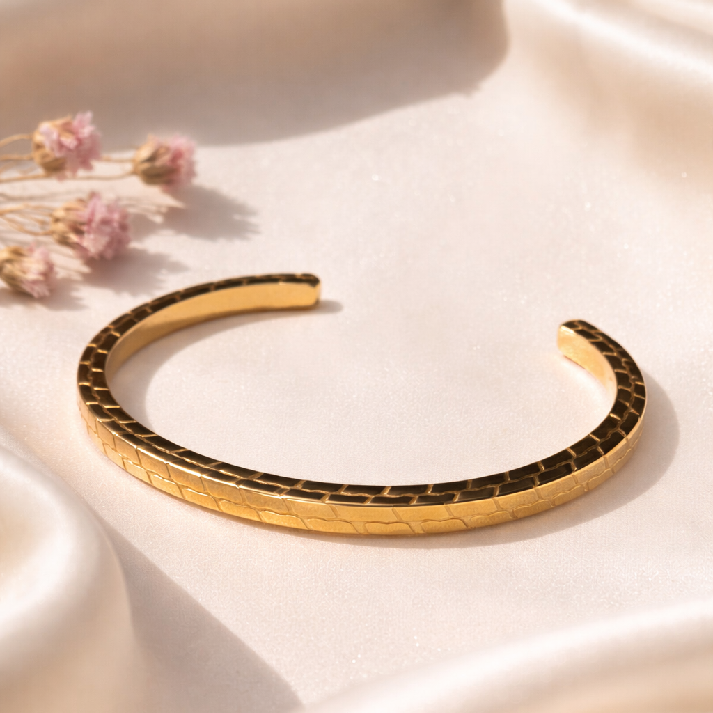 Textured Gold Open Cuff Bracelet