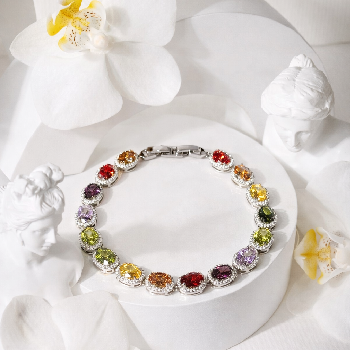 Multicolor Oval Crystal Bracelet – Vibrant Elegance by Noore