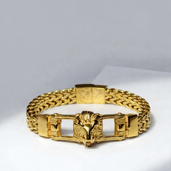 Majestic Lion Crest Gold Bracelet