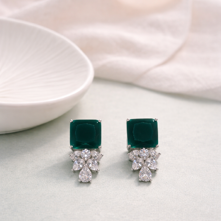 Noore Emerald CZ Long Necklace Set