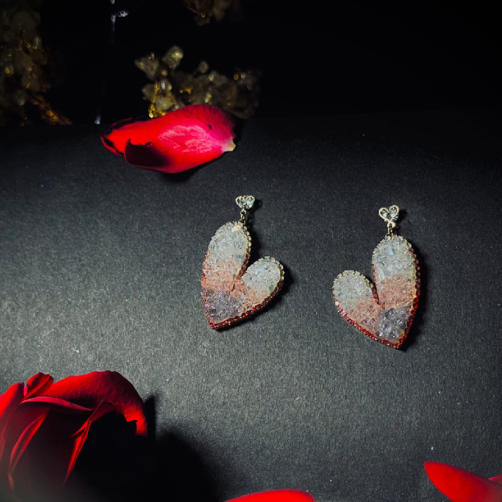 Blush Crystal Heart Drop Earrings | noore by neetu kaushal