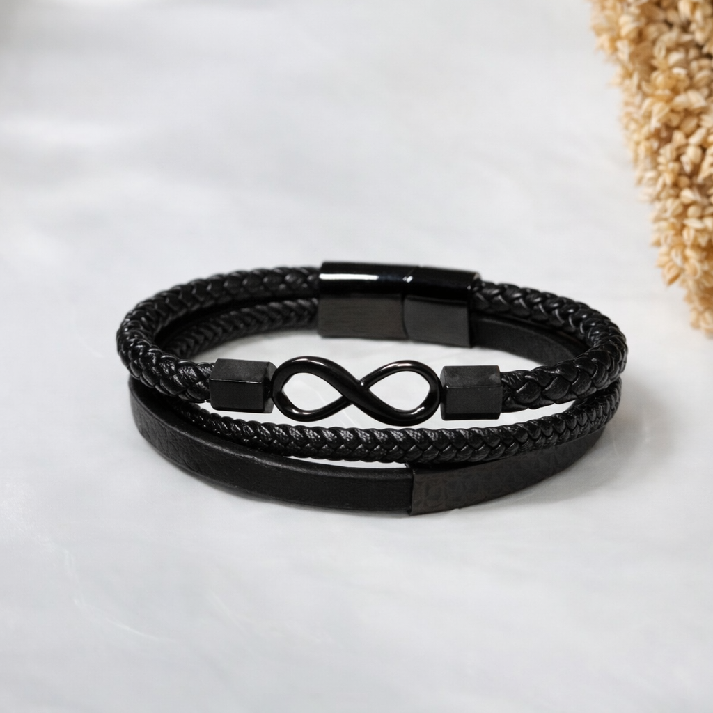 Stylish Infinity Black Leather Bracelet for Men 🖤