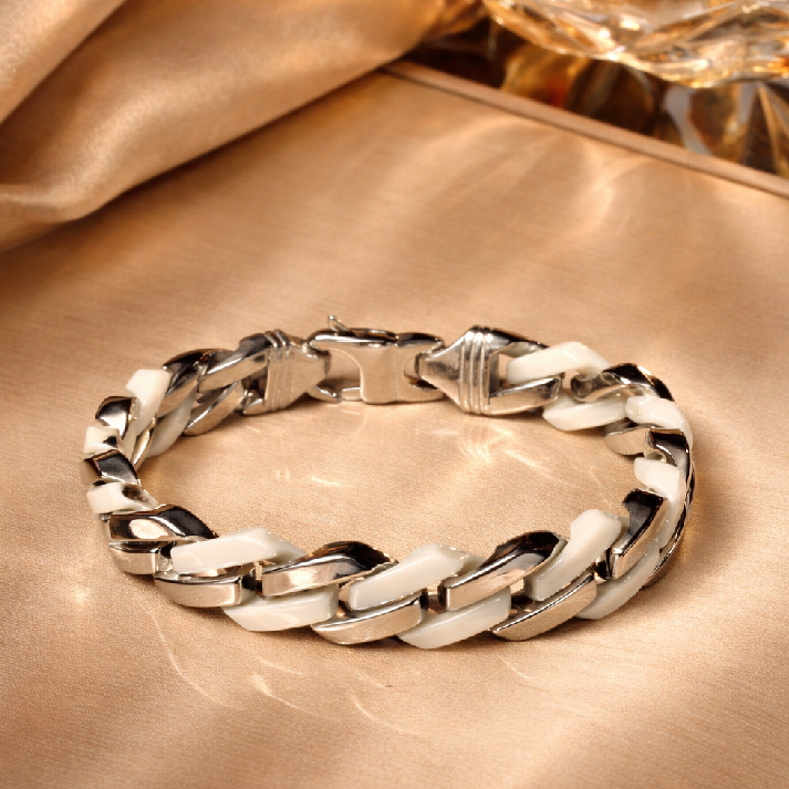 Men’s White Ceramic Chain Bracelet – Bold Classic by Noore