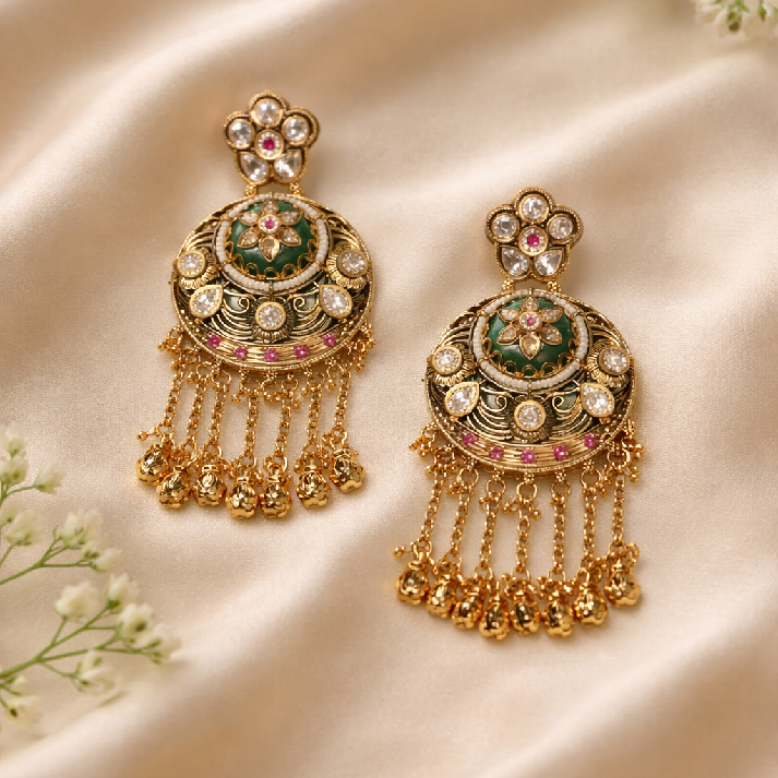 Royal Emerald Polki Pendant Necklace Set by Noore by Neetu Kaushal
