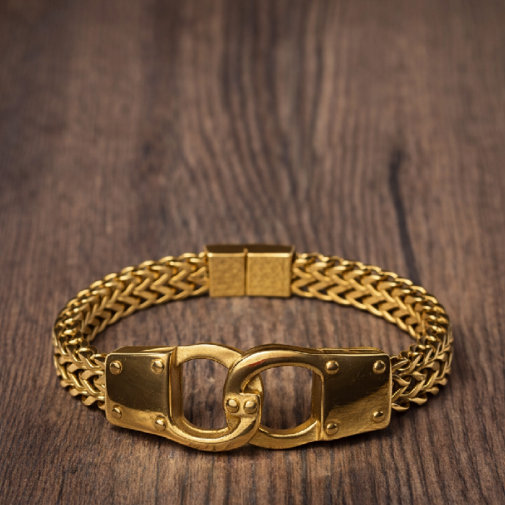 Noore by Neetu Kaushal Gold-Tone Interlock Chain Men’s Bracelet – Premium Statement Design