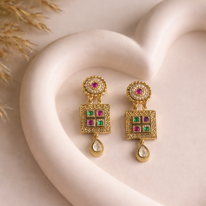 Royal Multicolor Polki Drop Earrings