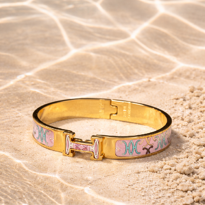 Noore by Neetu Kaushal Pink Enamel Designer Gold Bracelet for Girls