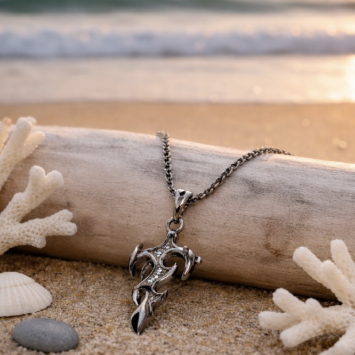 Rustic Cross & Feather Pendant Chain