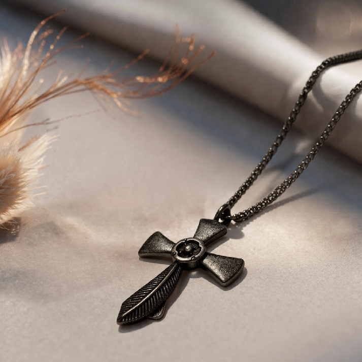 Feather Cross Pendant Chain for Men