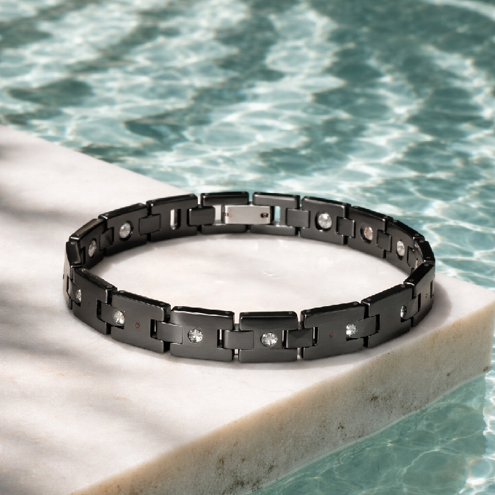 Men’s Black Stainless Steel Bracelet with Crystal Accents – Modern Edge by Noore