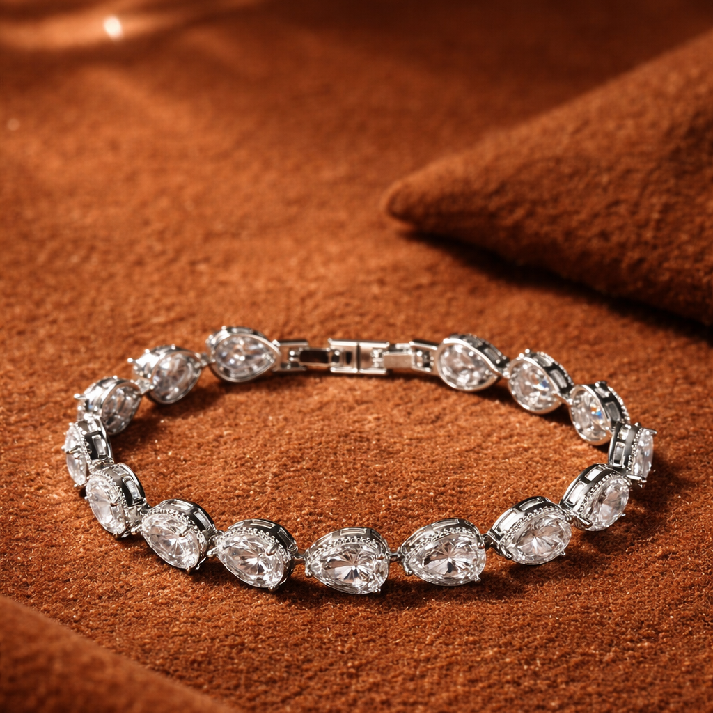 Elegant Oval-Cut Crystal Bracelet – Timeless Sparkle by Noore
