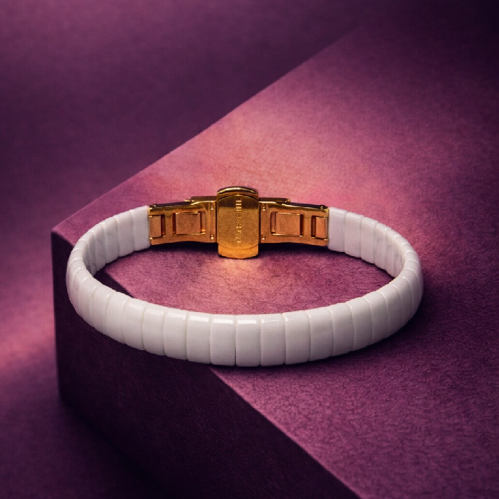Classic White Ceramic Link Bracelet with Gold Clasp