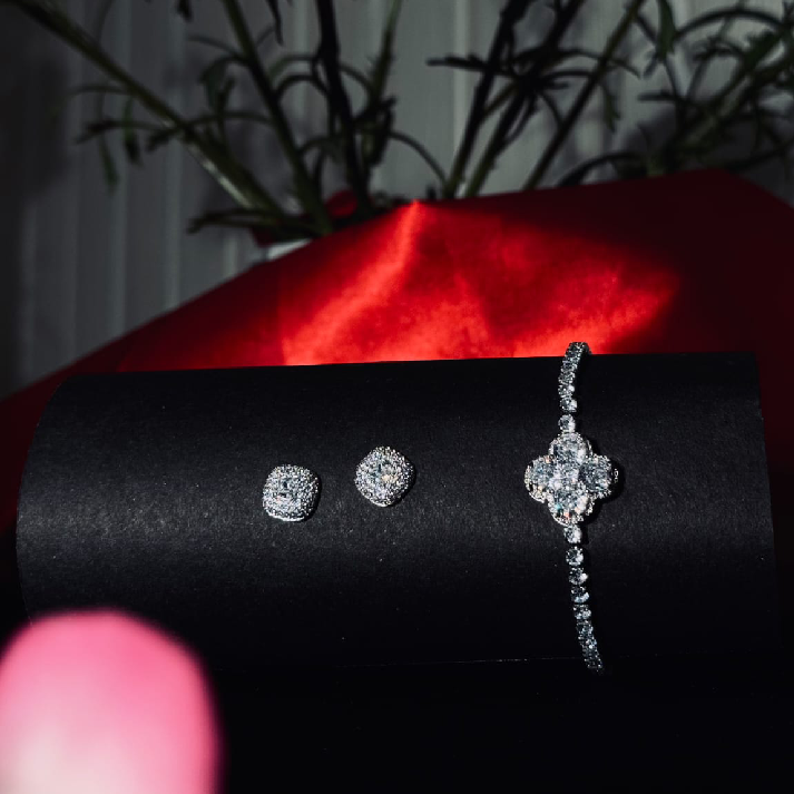 Luxury Crystal Studs & Statement Bracelet Combo