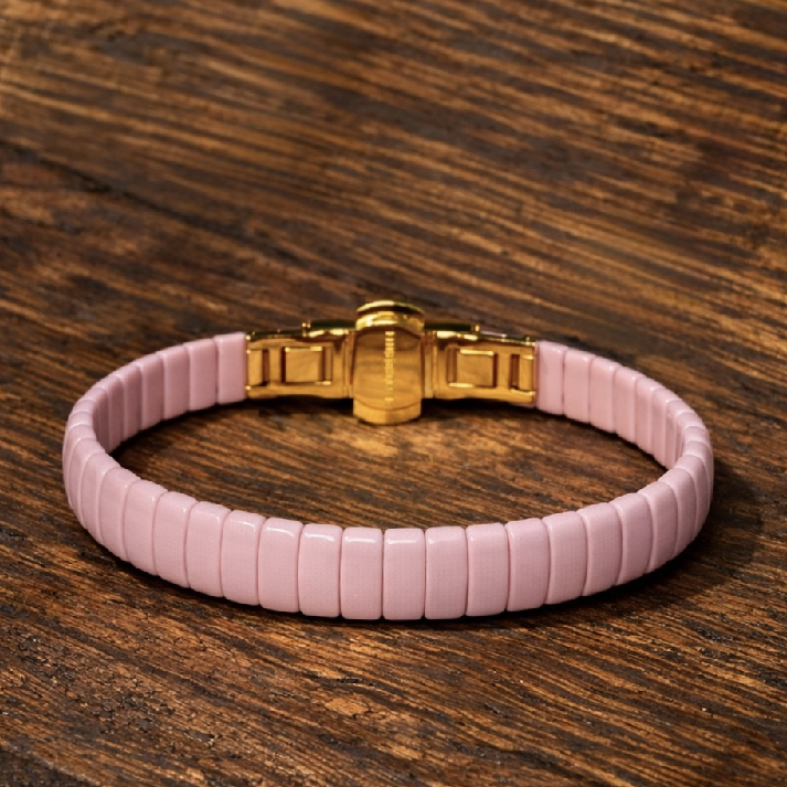 Blush Pink Ceramic Link Bracelet with Gold Clasp