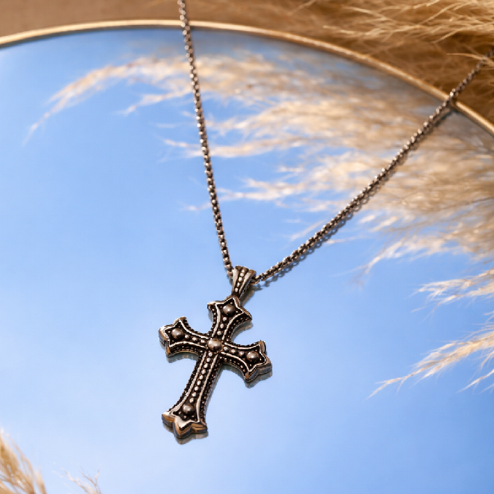 Classic Textured Cross Pendant Chain