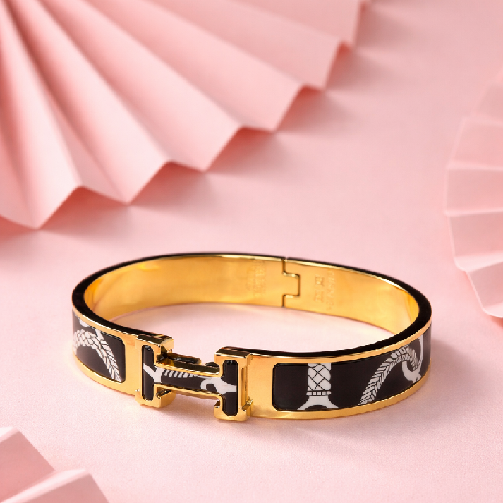 Noore by Neetu Kaushal Black Enamel Pattern Gold Bracelet for Girls