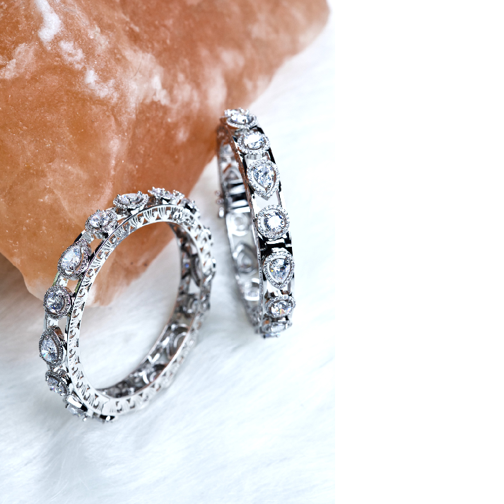 Radiant Silver-Plated Crystal Halo Kada Bangles